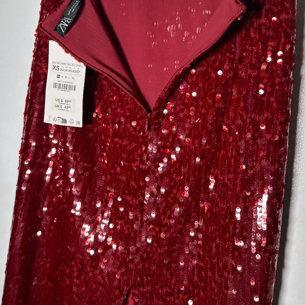 NWT Zara Burgundy Red Sequin Midi Skirt - size XS - Picture 10 of 11